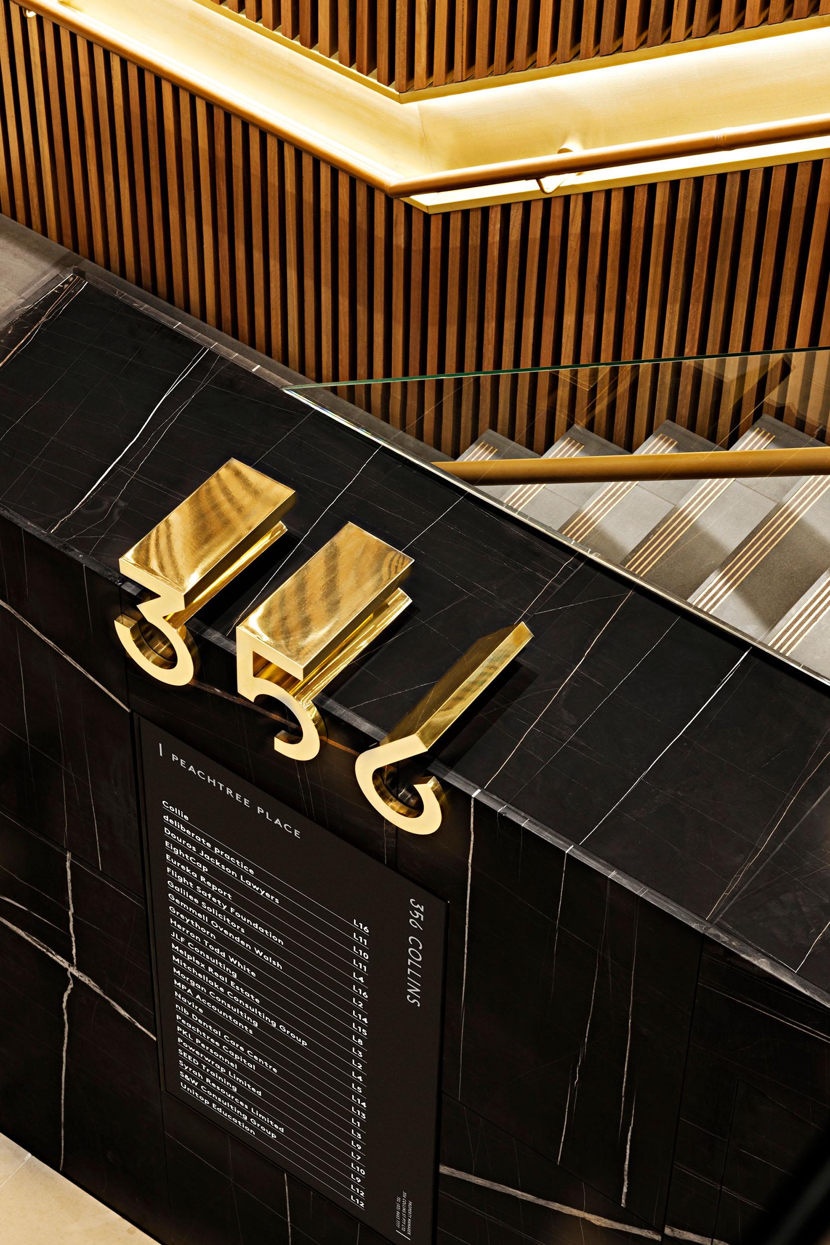 Foyer signage and way finding for 356 Collins Street by Seesaw Studio